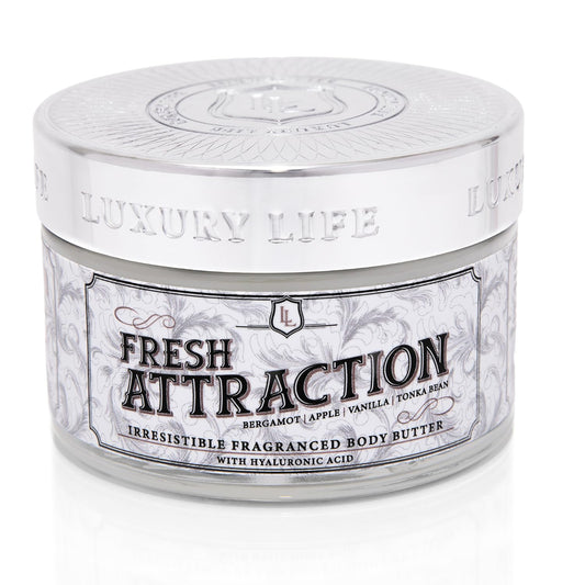 LUXURY LIFE BUTTER - Irresistibly Scented Body Butter with Hyaluronic Acid for Ultimate Moisture. Luxurious Natural Fragrance. Hydrates for a Non-Greasy Glamorous Glow, Fresh Attraction, 5 oz.
