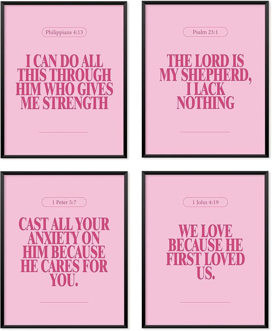 Locomiss Pink Christian Wall Art Decor Posters, Modern Bible Verse Prints by Unknown