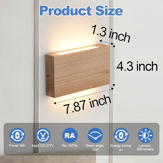 Wood Wall Sconce Indoor Wall Lights Hardwired 1 Pack Up and Down Wall Mount - Image 4