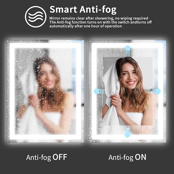 Koonmi 36"x30" LED Mirror for Bathroom, 90CRI Anti-Fog Vanity Mirror - Image 3
