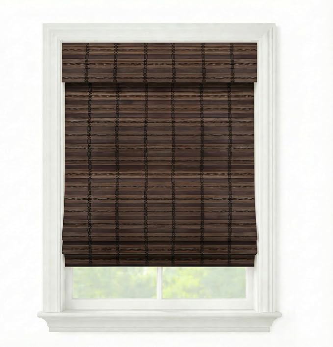 Cordless Woven Wood Roman Shades, 69W x 48H, Sarasota Cocoa, Sizes 20-72 Wide by FirstRateBlinds