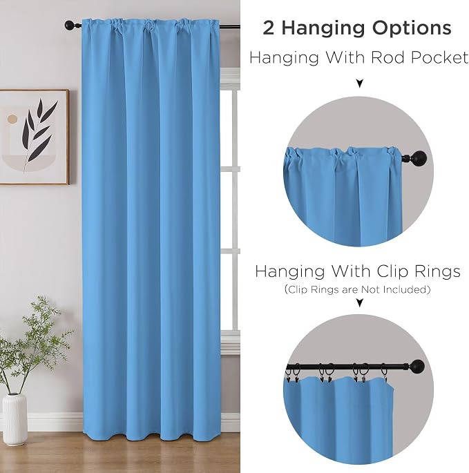 CUCRAF Light Blue Blackout Curtains 96 inch Length 2 Panels Set, Rod Pocket - Image 3