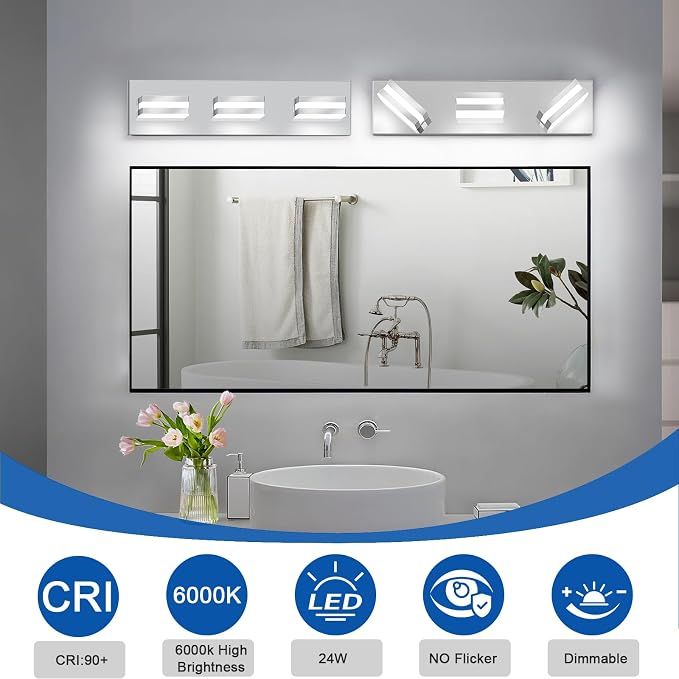 IZORRO LED Modern Bathroom Lights Fixtures, Chrome Acrylic Wall Lighting - Image 4