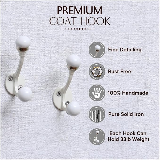 Indian Shelf Pack of 12 Double Prong White Decorative Coat Hooks Unique Coat - Image 2