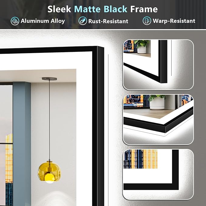 72x32 Black Framed LED Bathroom Mirror - Image 9
