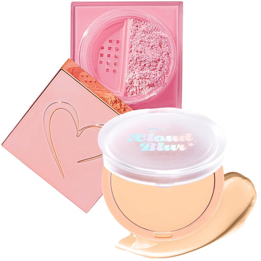 Beauty Bundle Beauty Creations Pink Cloud Pink Loose Setting Powder & Amorus Cloud Blur Matte Balm Foundation, Minimizes Pores, Matte Finish 14HR Shine Control (Natural Fair)