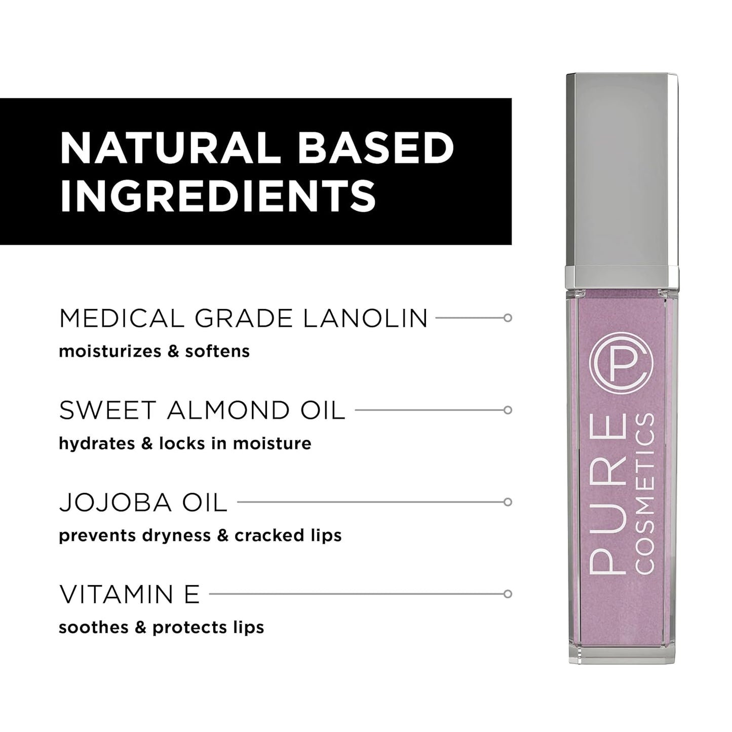 Pure Cosmetics Pure Illumination Lip Gloss - LED-lit Applicator w/Side Mirror - Non-Sticky, Moisturizing & Hydrating Lip Glosses - Soothes & Protects Dry Chapped Lips (Clear)