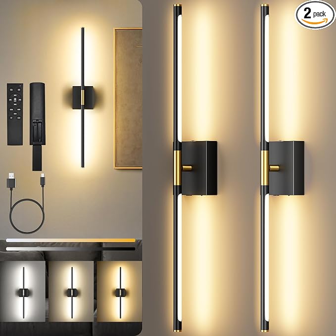 Battery Operated Wall Sconces Set of Two, 10000mAh Rechargeable Wall Lights by SyncGlow