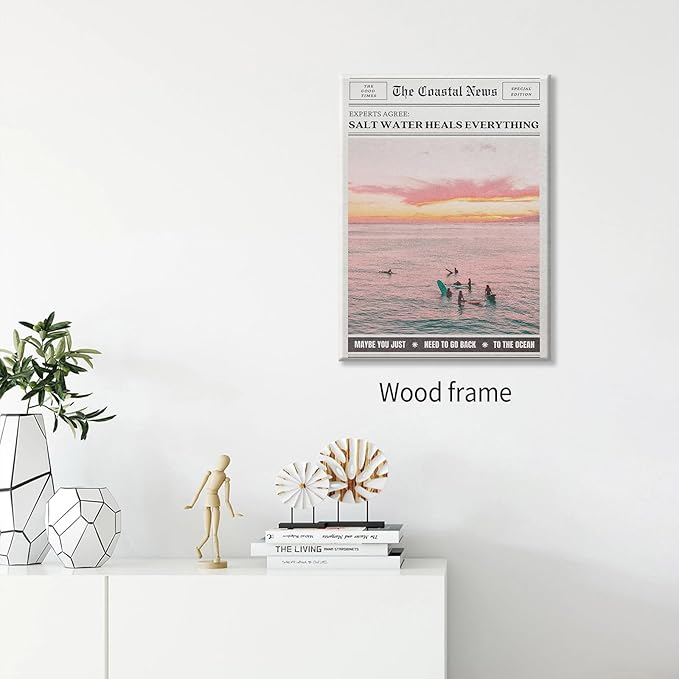 Pink Beach Newspaper Posters Vintage Fashion Coastal Girl Surf Wall Art 16X24 - Image 3