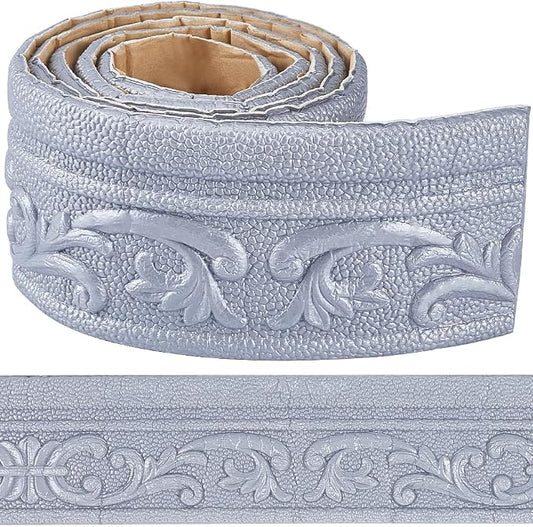 CRASPIRE 82 x 3 Crown Molding Peel and Stick 3D Flexible Foam Wall Trim Silver by CRASPIRE