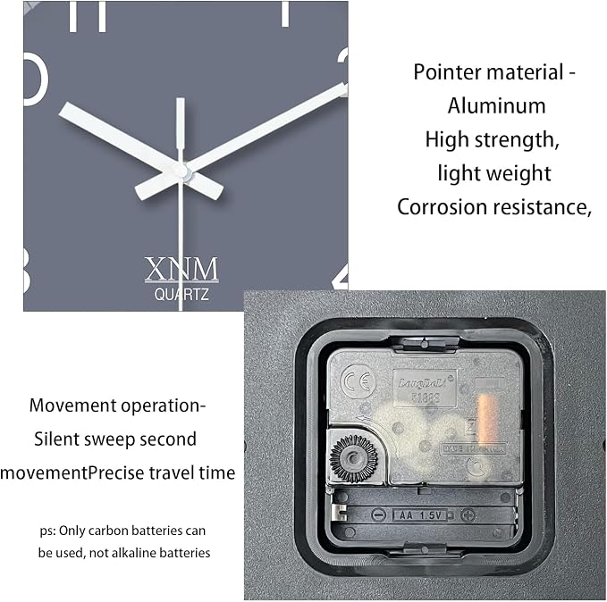 XNM 12 Inch Grey Modern Minimalist Wall Clocks Battery Operated Silent Non - Image 8