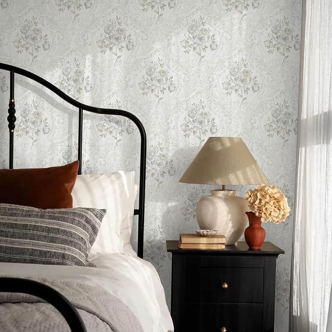Ismoon Floral Peel and Stick Wallpaper Vintage White and Grey Contact Paper - Image 7