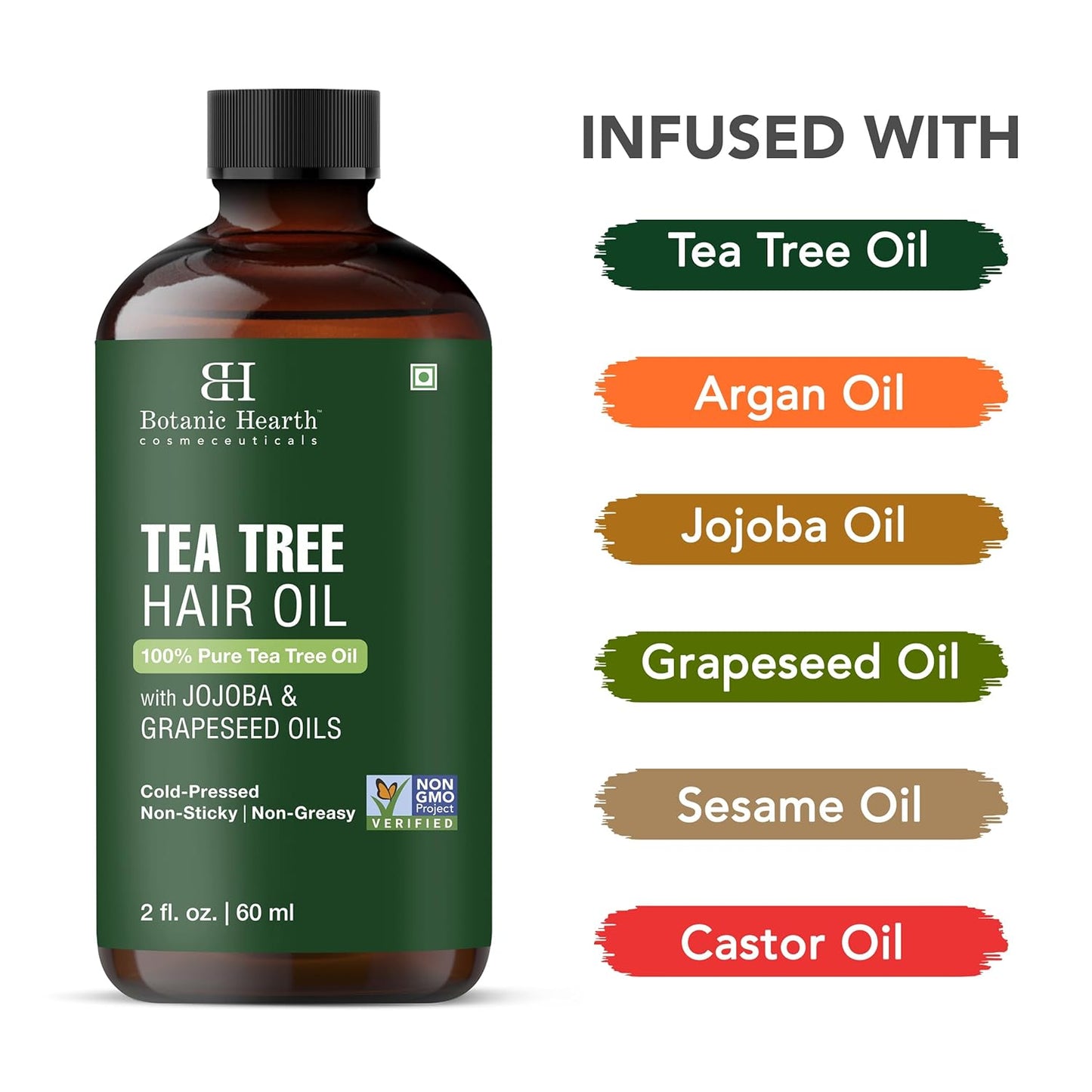 Botanic Hearth 100% Pure Tea Tree Oil (2 Fl Oz) | With Jojoba & Grapeseed Oils | Soothes Itchy Scalp & Fights Dandruff | Hair Oil Repairs Dry Damaged Hair, Strengthening, Healthier Hair- Hair Tonic