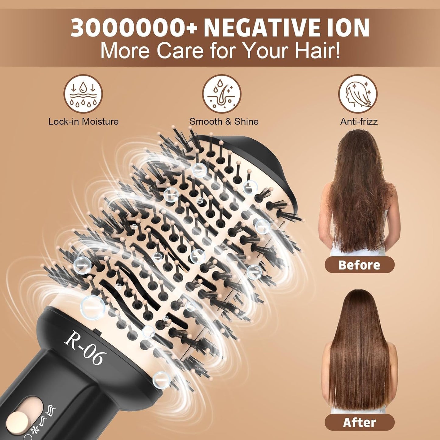 Hair Dryer Brush Blow Dryer Brush in One, 4 in 1 Hair Dryer and Styler Volumizer with Oval Barrel, Professional Salon Hot Air Brush for All Hair Types, Gold