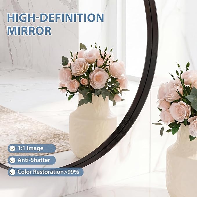 DUMOS 30-Inch Round Wall Mirror, Bathroom Wall Circle Mirror - Image 3