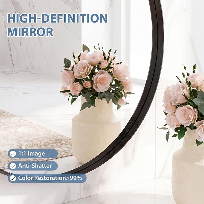 DUMOS 28-Inch Round Wall Mirror, Bathroom Wall Circle Mirror - Image 3