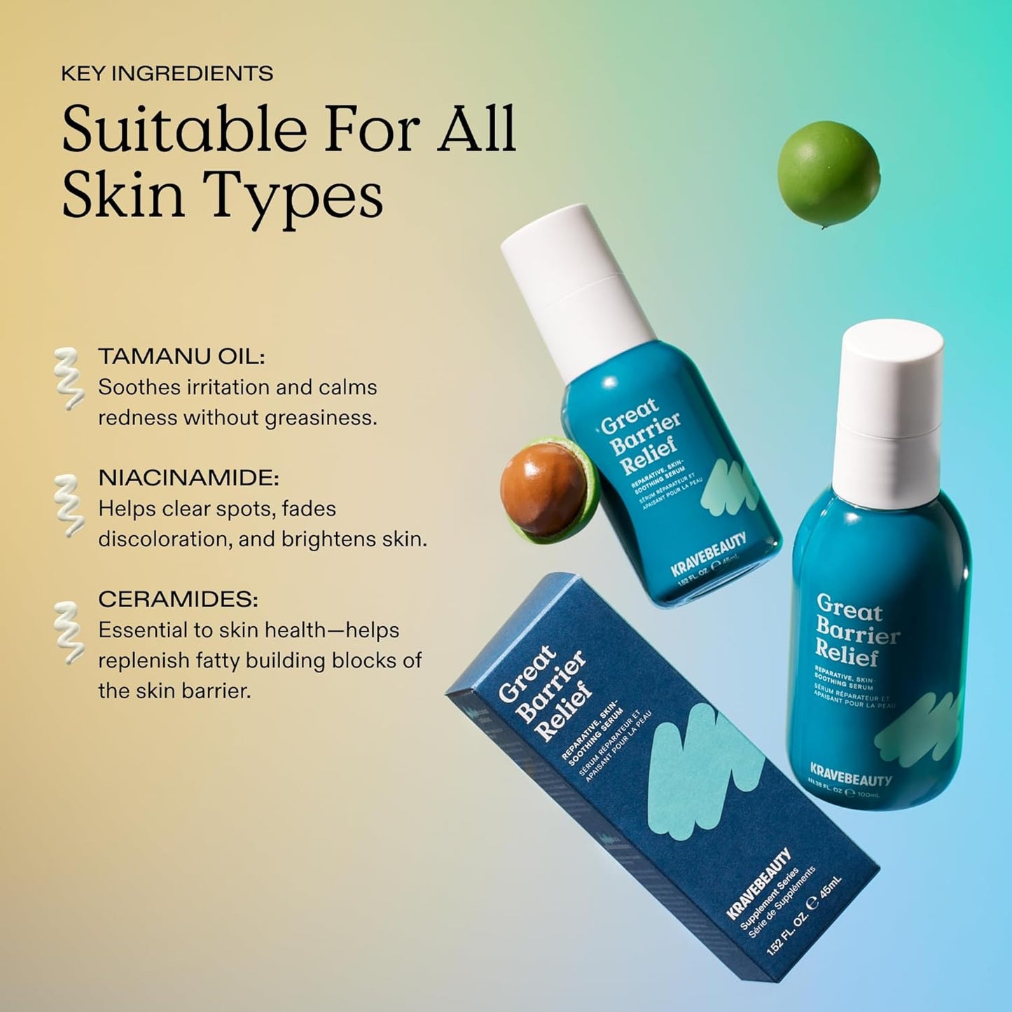 KraveBeauty Jumbo Great Barrier Relief, Soothing Skin Barrier Repair Serum, Contains Tamanu Oil to Soothe and Calm Redness, For All Skin Types, Vegan & Cruelty Free, 3.38 fl oz