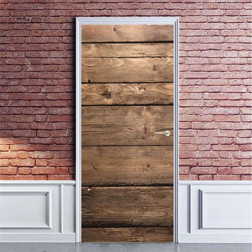 Removable Door Mural Decal, Self-Adhesive Wooden Door Wallpaper, Peel & Stick by DEKMILE