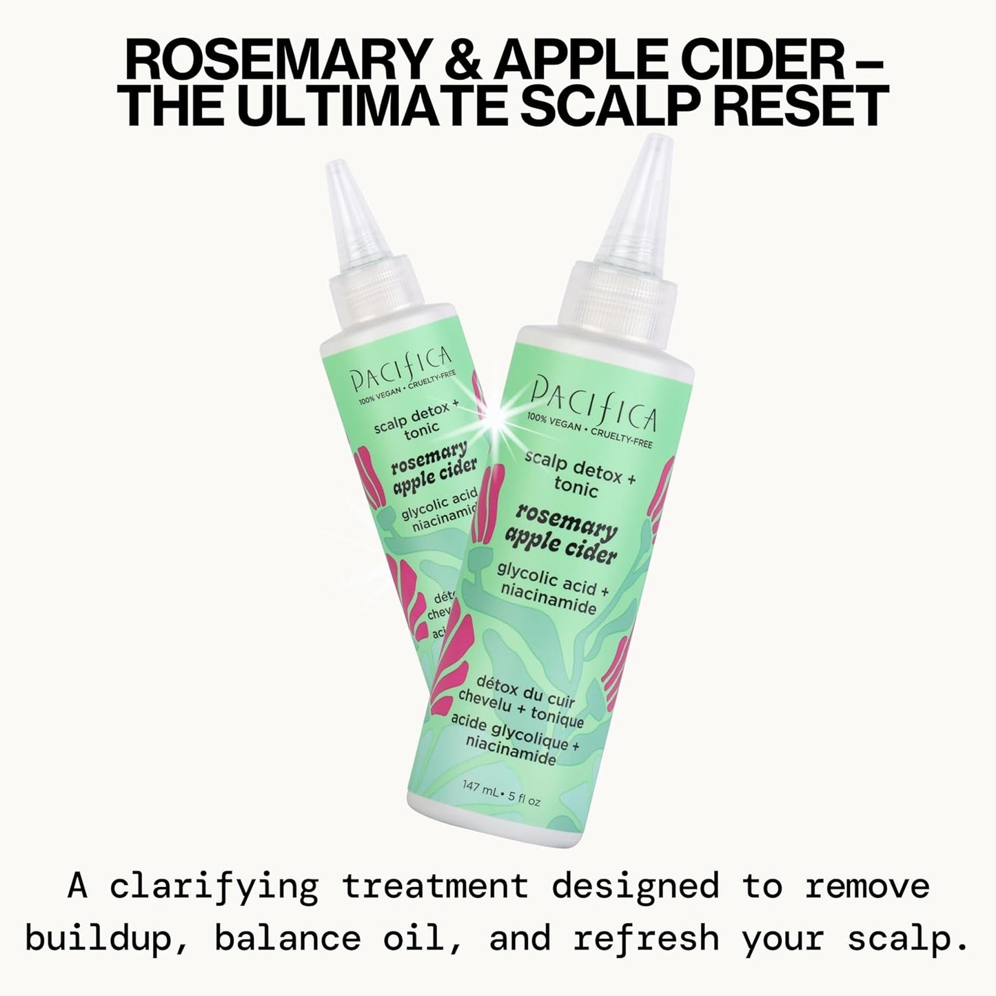 Pacifica Scalp Detox Set – Rosemary Apple Cider Vinegar Scalp Exfoliating Tonic with Scalp Massager Brush, Deep Cleansing & Clarifying Treatment for Buildup, Dry Flaky Scalp, Vegan