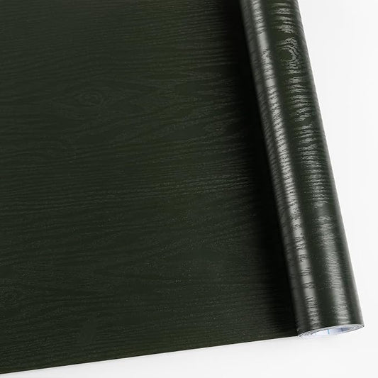 Wood Contact Paper Dark Green Peel and Stick Wallpaper, Thicken No Tear Vinyl by Abyssaly