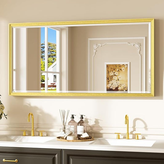 Keonjinn 48" x 24" Gold Bathroom Vanity Mirror, Brushed Gold Wall Mirrors Full by Keonjinn