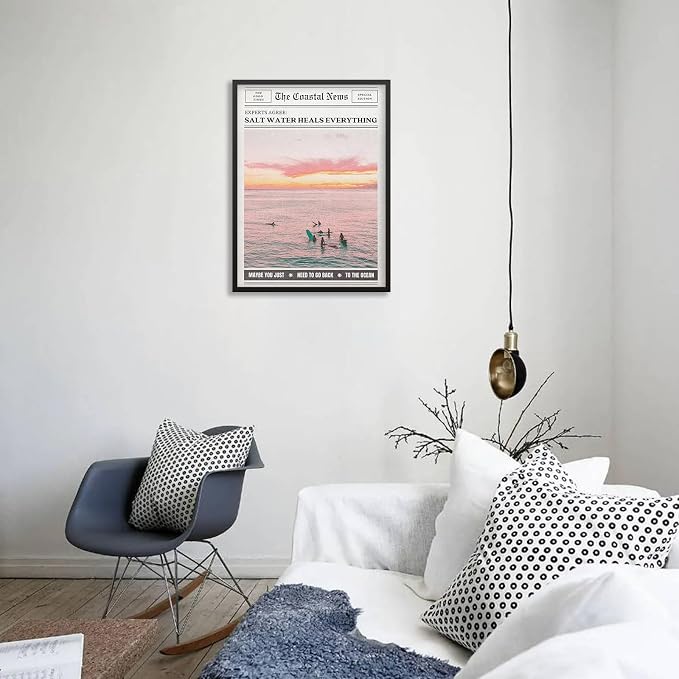 Pink Beach Newspaper Posters Vintage Fashion Coastal Girl Surf Wall Art 08x10 - Image 6