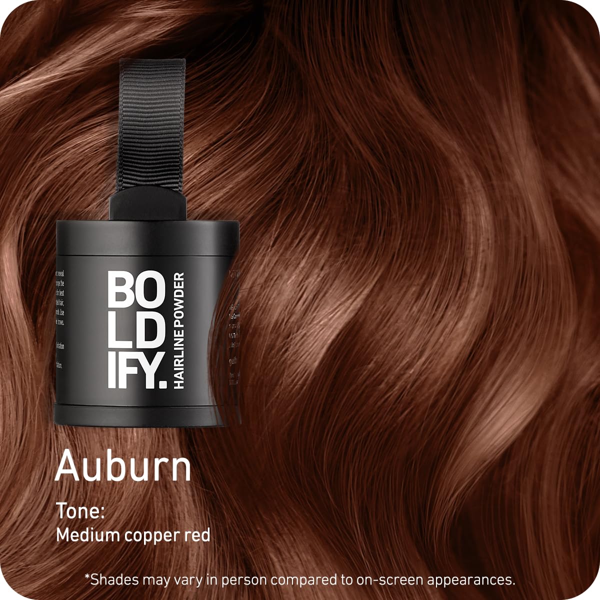 BOLDIFY Hairline Powder (LARGE, 10g) - Root Touch Up Hair Color for Gray Coverage - Bald Spot Concealing Hair Powder for Women & Men - 48-Hour Stain-Proof - Auburn