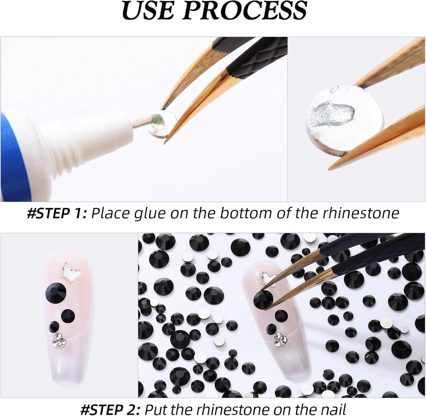 Black Flatback Rhinestones, Glass Rhinestones for Nail Art and Craft, Glue Fix, Loose Crystal Gemstones(Black, SS12, 2880pcs, 2.9-3.0mm)