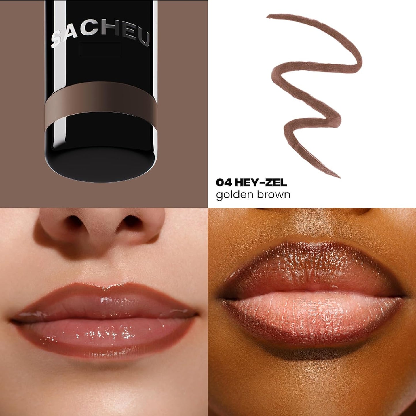 Sacheu Lip Liner STAY-N Peel Off Lip Stain — Long Lasting Matte Lip Tattoo Transfer Proof Lipstain Infused with Hyaluronic Acid & Vitamin E for All Skin Types — Vegan & Cruelty-Free, HEY-zel
