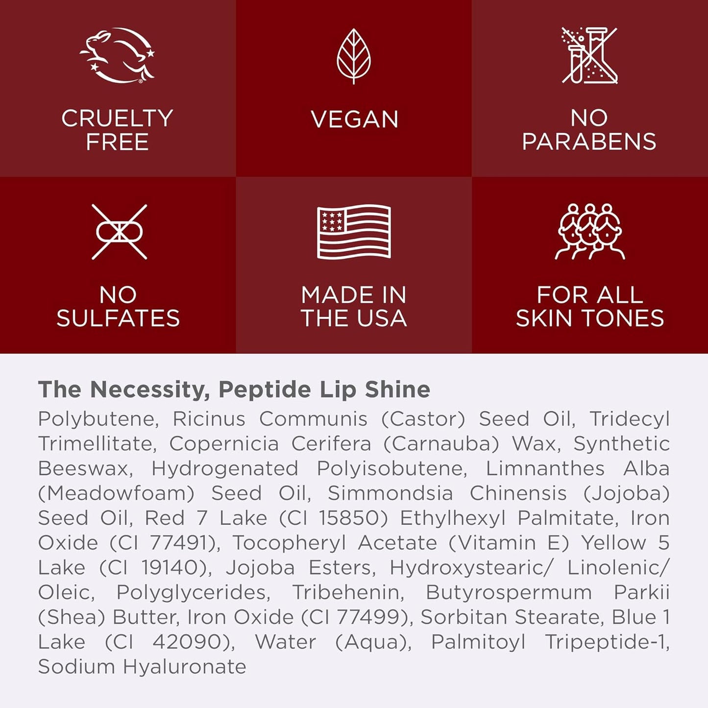 Côte Beauty's Tempted Peptide Lip Shine, Ultra Hydrating & Long-Lasting Warm Berry Plumping Lip Gloss for Women with Hyaluronic Acid, Shea Butter & Jojoba Oil, Vegan & Cruelty-Free, 0.12 Fl Oz