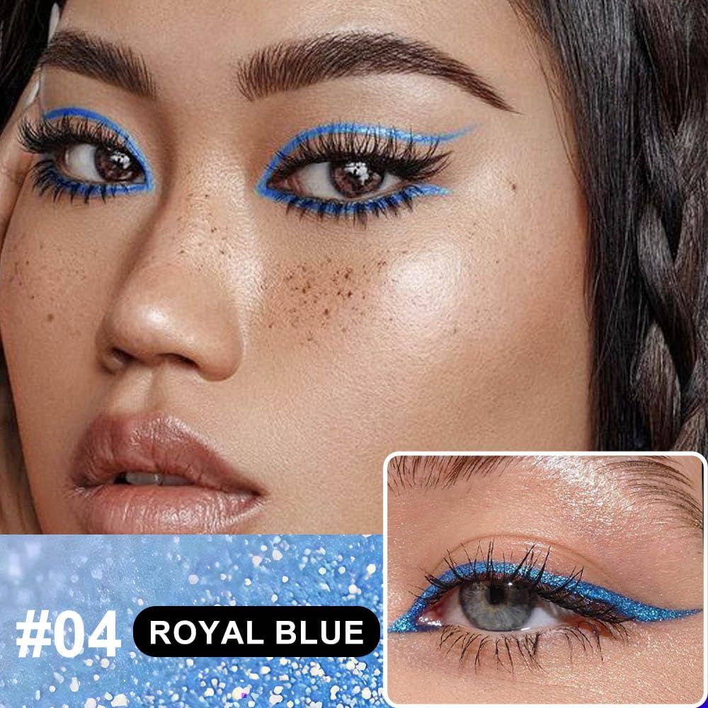 HHLOH 2PCS Metallic Glitter Coloured Liquid Eyeliner Pens Set01– Waterproof Mark Purple or Blue Long-Lasting Sparkly Eye Makeup – Tattoo-Effect Ink Liners for Women & Men,Delineador Líquido con Brillo