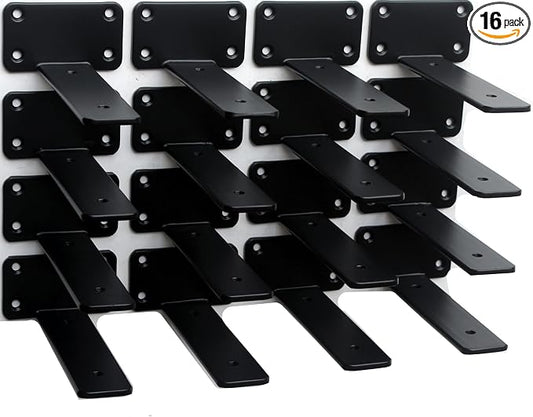 16 Pack - 5 inch Black Hidden L Shelf Bracket Iron Floating Shelf Brackets by MHMYDZ