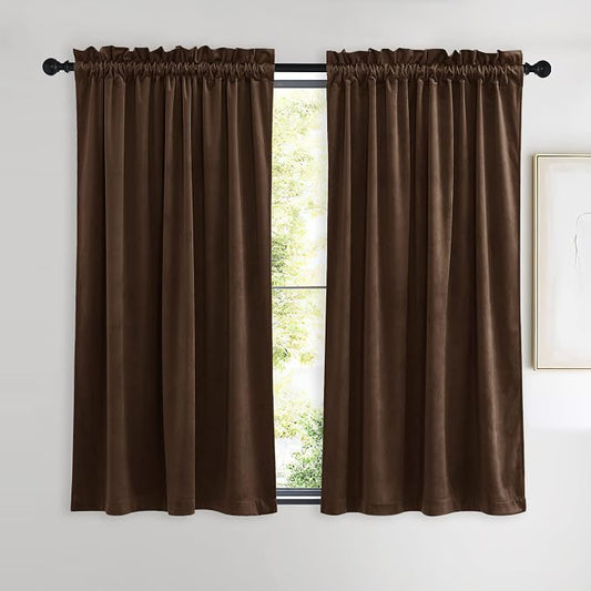 NICETOWN Brown Velvet Curtains, Thermal Insulated Sound Reducing Heavy Matt by NICETOWN
