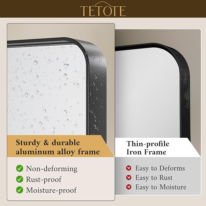 TETOTE 40 x 30 Inch Black Frame Mirror, Bathroom Vanity Mirror - Image 3