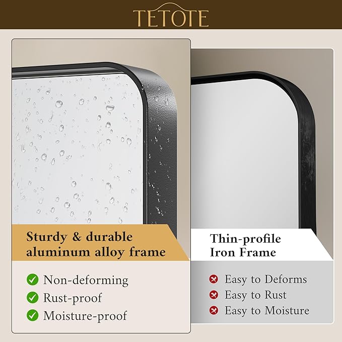 TETOTE Black Framed Bathroom Mirror, 24 x 32 Inch Matte Metal Frame Vanity - Image 3