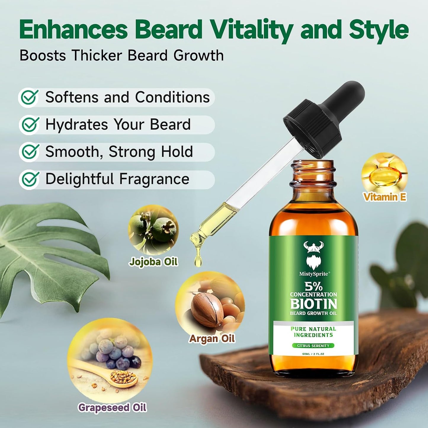 Men's Beard Growth Oil - 5% Biotin, Citrus Serenity Scent, 2 oz (Pack of 10) - Softens, Conditions, No Itch & Dandruff, Ideal Gift