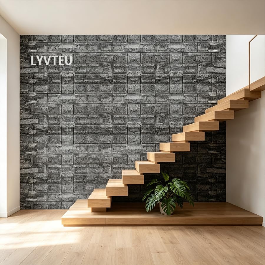10PCS 3D Wall Panels, 3D Brick Foam Peel & Stick, Charcoal Black - Image 5