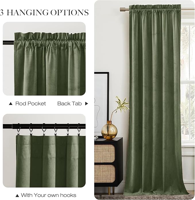 NICETOWN Sage Green Room Darkening Curtains & Drapes 120 inches Long 2 Panels - Image 6