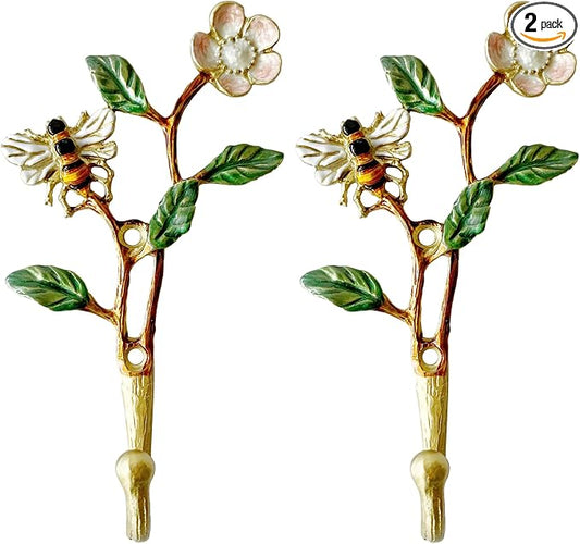 Vintage Bee-Shaped Decorative Wall Hooks, 2 Pack Hand-Painted Floral Metal Wall by Zorues