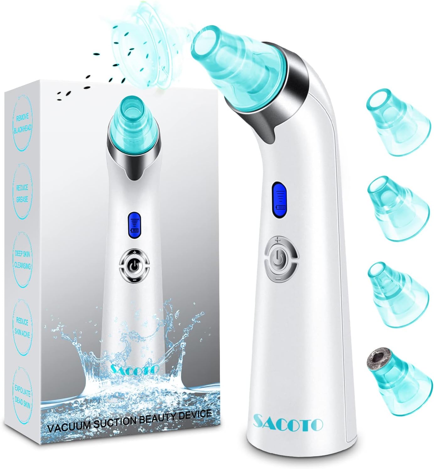 Blackhead Remover Pore Vacuum, Face Suction Pore Cleanser, 5 Suction Power Electric Blackhead Extractor Tool, 4 Probes, Blackhead Suction Remover for Women & Men