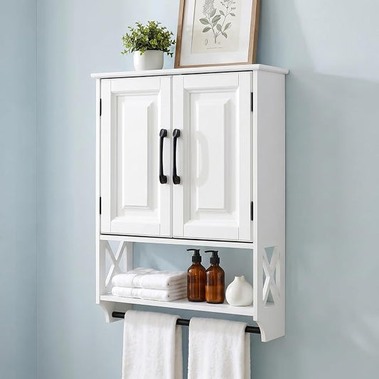 Bathroom Wall Cabinet, Adjustable Shelf & Towel Bar–Over Toilet Storage by Elnure