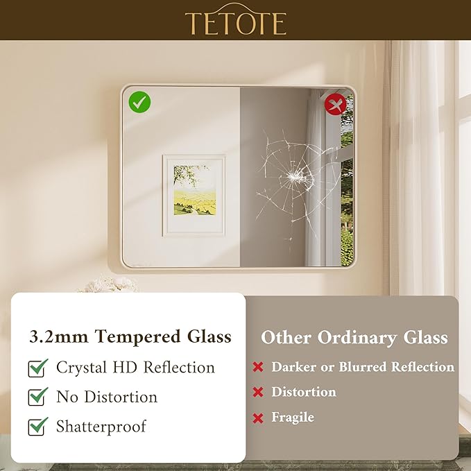 TETOTE 48 x 36 Inch Brushed Nickel Mirror - Image 4