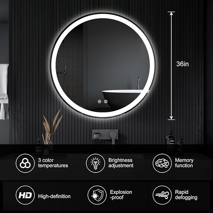 Sweetcrispy 36-Inch Round LED Bathroom Backlit Mirror - Image 2