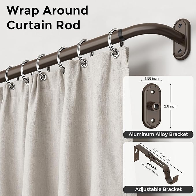 2 Pack Curtain Rods 36-88 Inch, Bronze Wrap Around Blackout Curtain Rods - Image 2