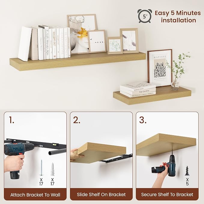 Vivelove 12 Inch Deep Floating Shelves 16 inch Long, 2 Inch Thick Wall Shelves - Image 6