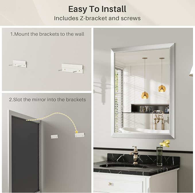 24x36 Inch Brushed Silver Bathroom Mirror - Image 7