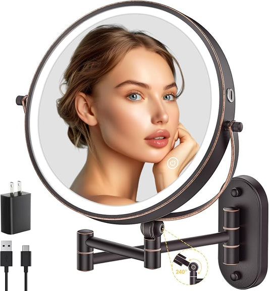 IMIKONA 9" Wall Mounted Lighted Makeup Mirror, 4000mAh Rechargeable Double by IMIKONA