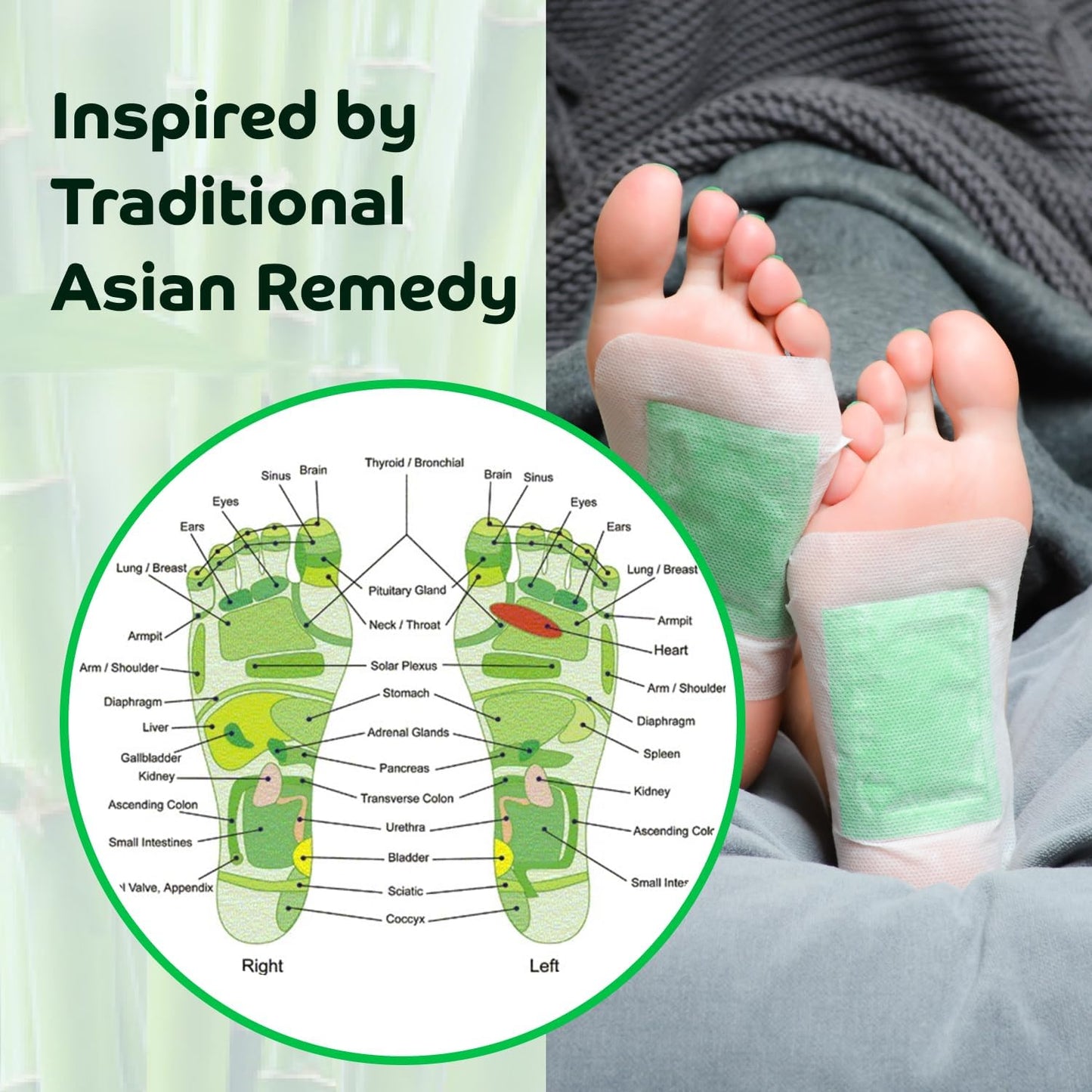 Bandoo Original Deep Cleansing Foot Pads, Premium Natural Bamboo Foot Rana Japanese Pads, Cleanse, Moisturize & Energize for Men & Women, 10