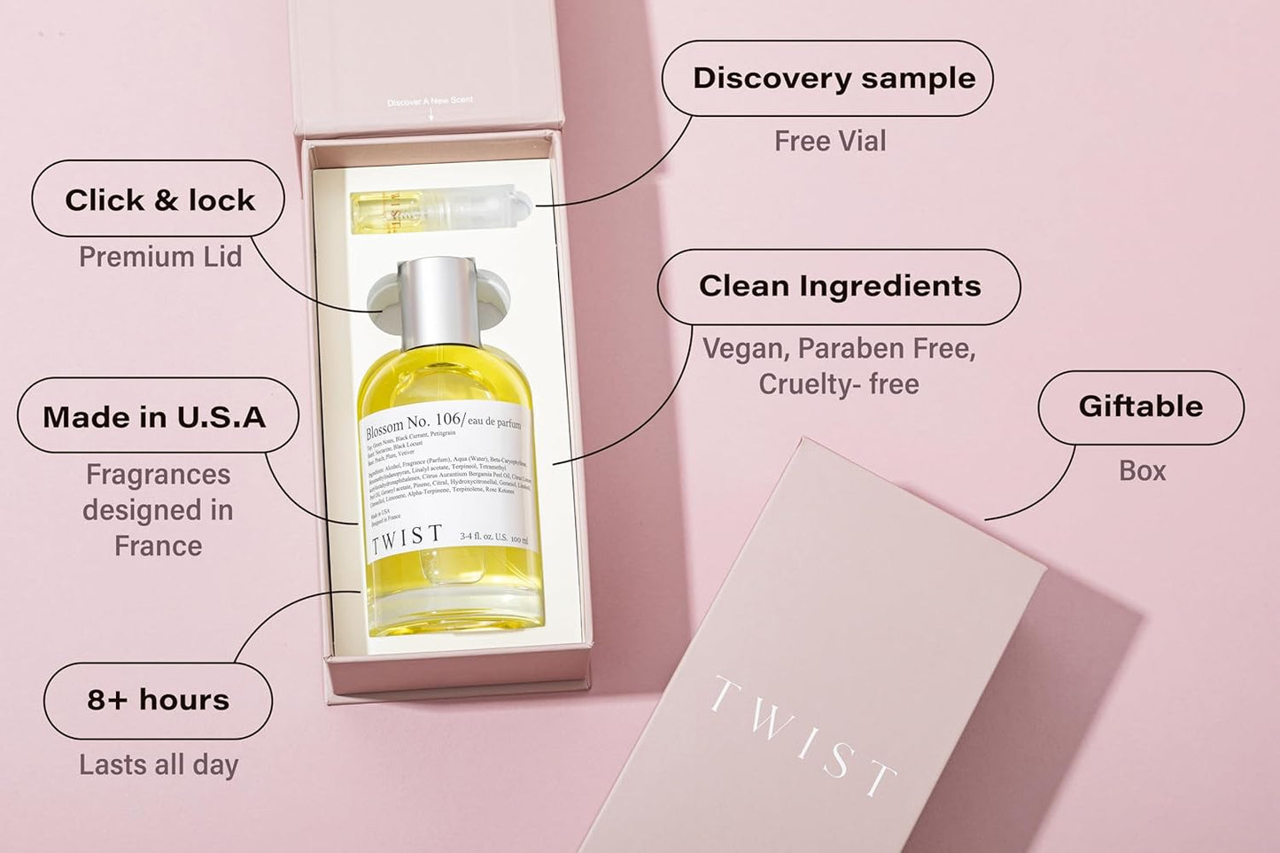 Twist Blossom No.106 - Eau De Parfum Inspired by J. Malone's Nectarine Blossom & Honey Cologne, Long-Lasting Perfume For Women & Men, Paraben Free, Vegan, Unisex, Fragrance - 100 ml | 3.4 fl. oz.