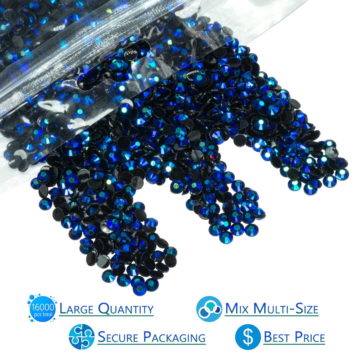 16000PCS Sapphire Blue AB Resin Rhinestones for Crafting 3mm 4mm 5mm Flatback Jelly Stones Bulk SS10 SS16 SS20 Diamonds Gems for Nails Face Eyes Makeup Mugs Tumblers Bottles DIY Crafts Clothes Shoes